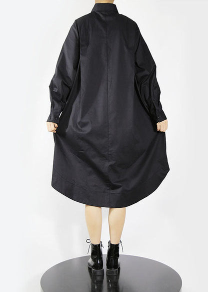 Natural Black Button Peter Pan Collar Shirt Dresses Spring