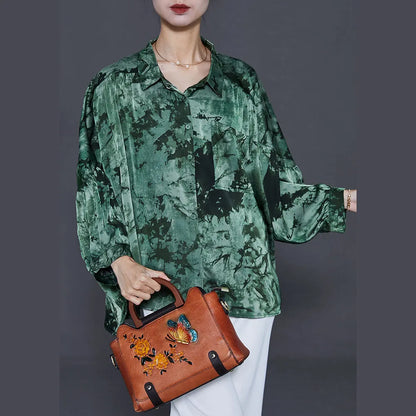 Green Tie Dye Chiffon Shirts Oversized Summer