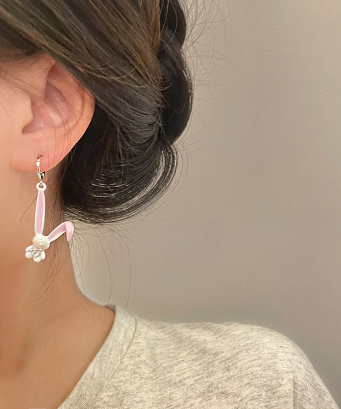 Pink Copper Zircon Spray Painting Little Rabbit Drop Earrings