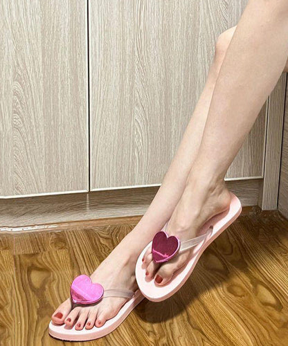 Pink Heart Beach Flip Flops Faux Leather