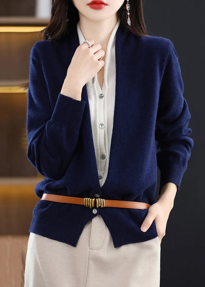 Red V Neck Patchwork False Two Pieces Woolen Top Fall