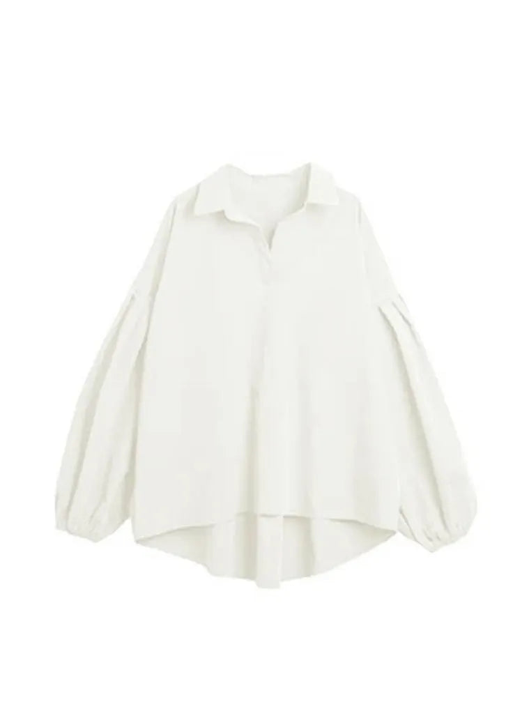 Sky Blue Oversized Cotton Shirt Top Lantern Sleeve