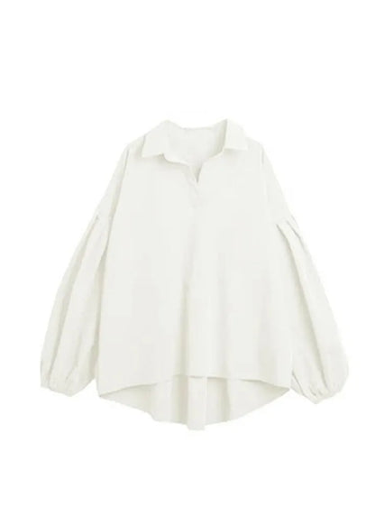 Sky Blue Oversized Cotton Shirt Top Lantern Sleeve