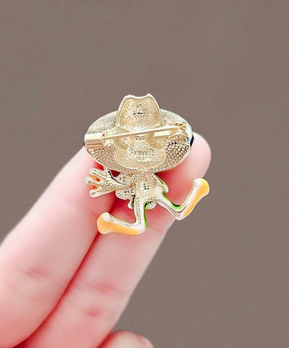 Green Alloy Colored Glaze Frog Brooches