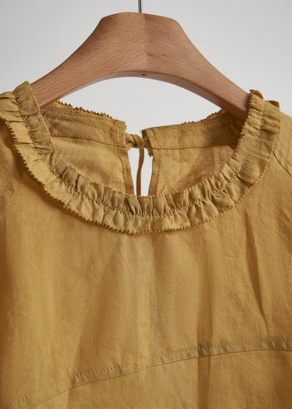 Yellow Ruffled Print Chiffoncotton Two Pieces Set Summer