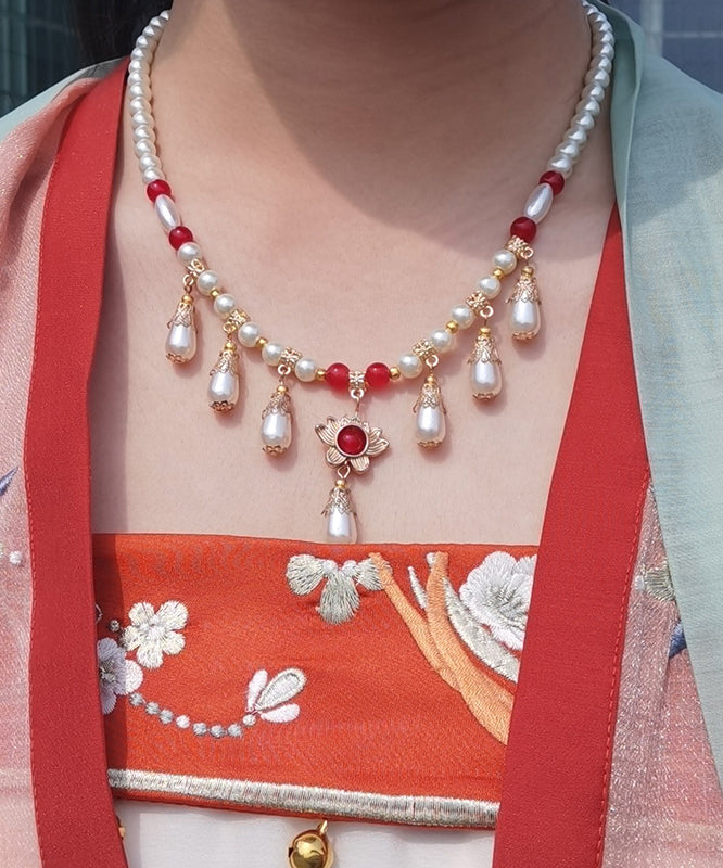White Red Alloy Pearl Yingluo Choker
