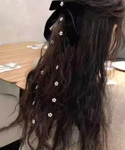 Black Silk Velour Bow Pearl Tassel Hairpin