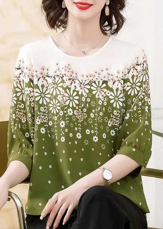 Classy Black O-neck Print Chiffon Shirts Summer