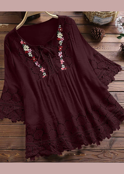 Apricot O Neck Patchwork Lace T Shirt Summer