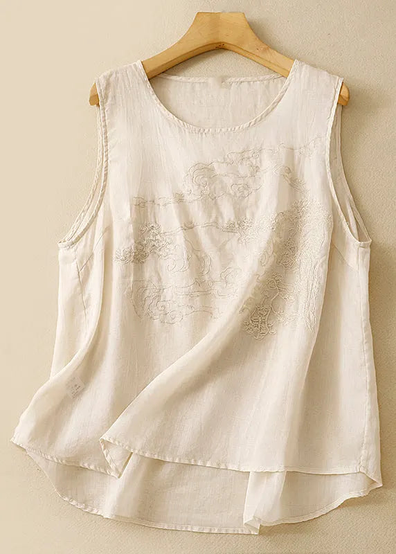 Loose Purple Embroidered Cotton Tank Sleeveless