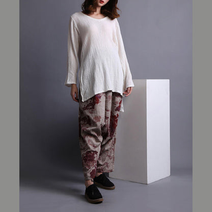 White U Neck Low High Design Linen Shirt Spring