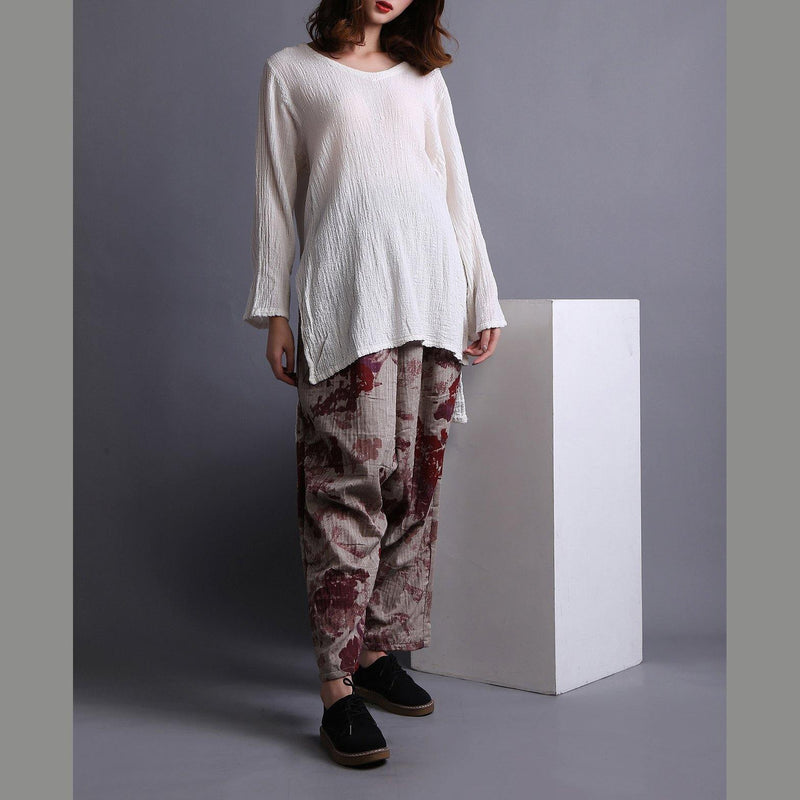 White U Neck Low High Design Linen Shirt Spring
