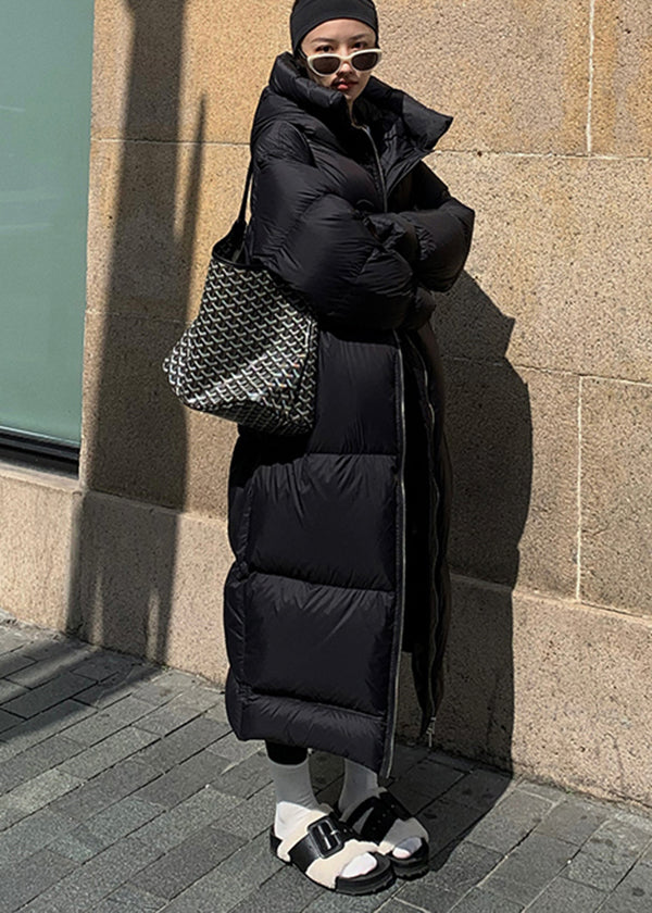 Khaki Zippered Pockets Hooded Duck Down Puffer Coat Winter