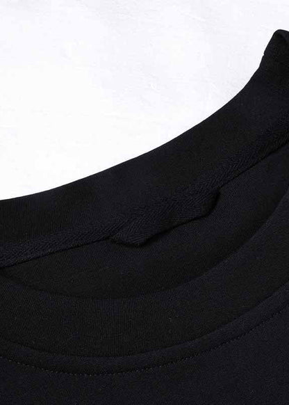 Black O Neck Patchwork Cotton Loose Sweatshirts Top Spring