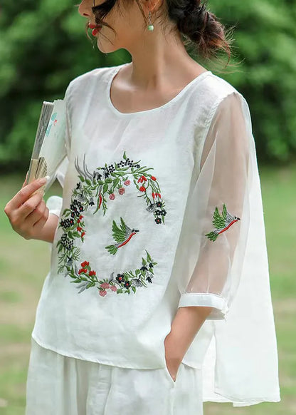 Pink Embroideried Tulle Patchwork T Shirt Half Sleeve