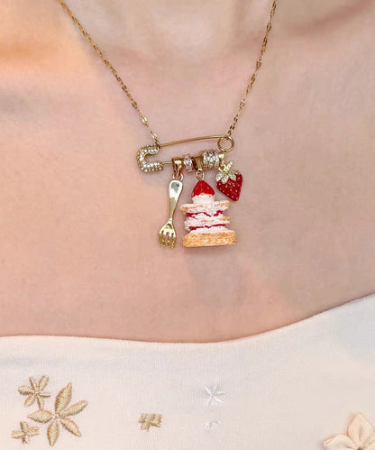 New Gold Sterling Silver Overgild Strawberry Cake Pendant Necklace