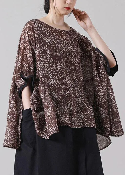 Diy Chocolate Print O-neck Loose Cotton Short Sleeve Summer Top