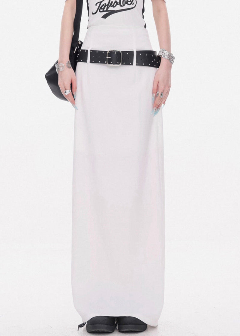 New White Sashes Back Side Open Cotton Skirt Summer
