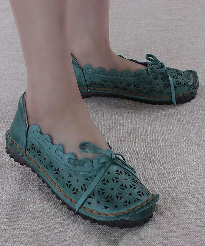 Original Flat Sandals Purple Cowhide Leather Hollow Out