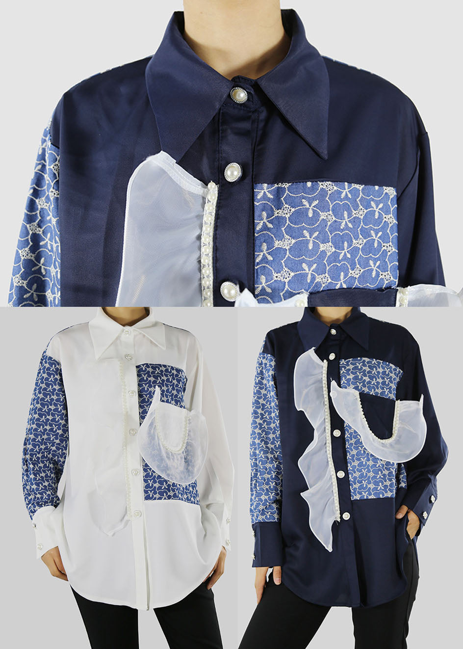 White Peter Pan Collar Print Shirt Top Spring