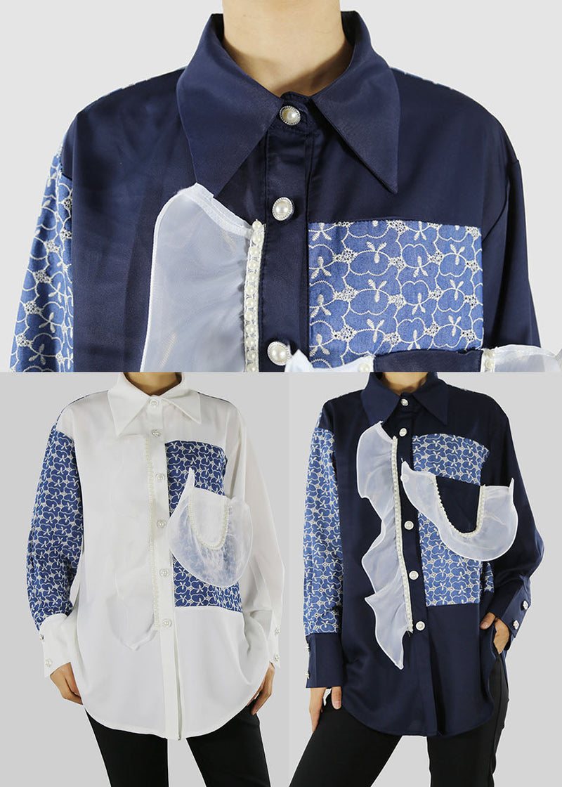 White Peter Pan Collar Print Shirt Top Spring
