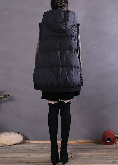 Style Light Grey Hooded Pockets Sleeveless Down Vest