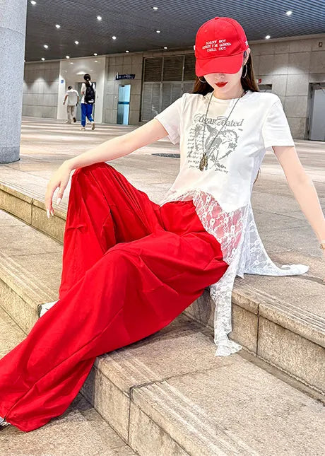 Diy Red Asymmetrical Patchwork Lace Tank Summer