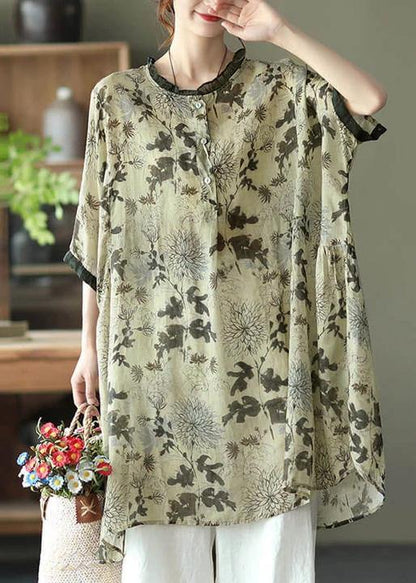 -red Ramie Print Shirt