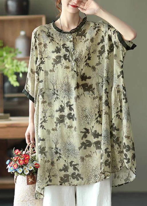 -red Ramie Print Shirt