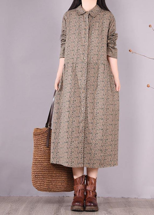 Loose Lapel Button Down Spring Dress Christmas Gifts Gray Print Blouses