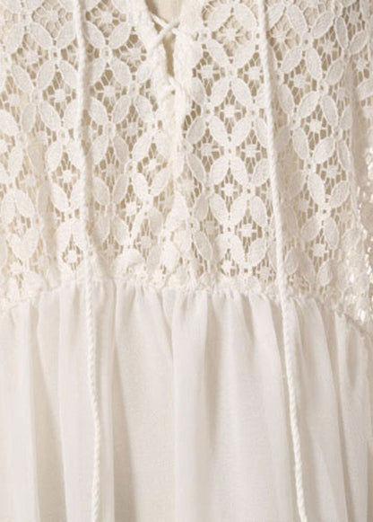 Handmade White Patchwork Lace Kimono Robe Robe Dresses Summer Chiffon Dress