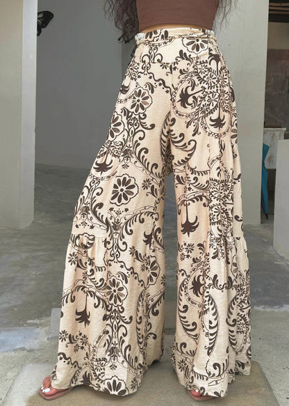 Apricot Print Cotton Wide Leg Pants Summer