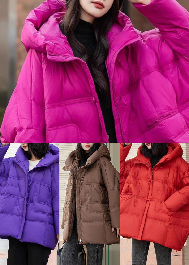 Purple Duck Down Puffers Jackets Oversized Hooded Winter