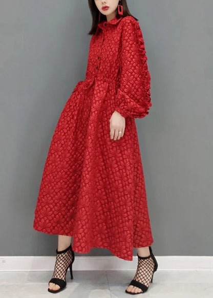 Italian Red Peter Pan Collar Patchwork Cotton Shirts Dress Fall