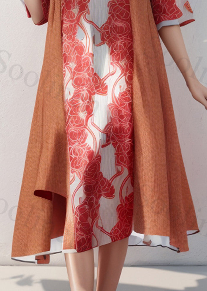 Orange Oversized Patchwork Print Cotton Dress Summer