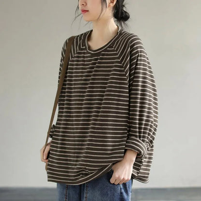 Loose Striped Cotton Spring Clothes Design Chocolate Shirt