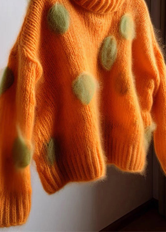 Orange Hign Neck Cashmere Knit Sweaters Fall