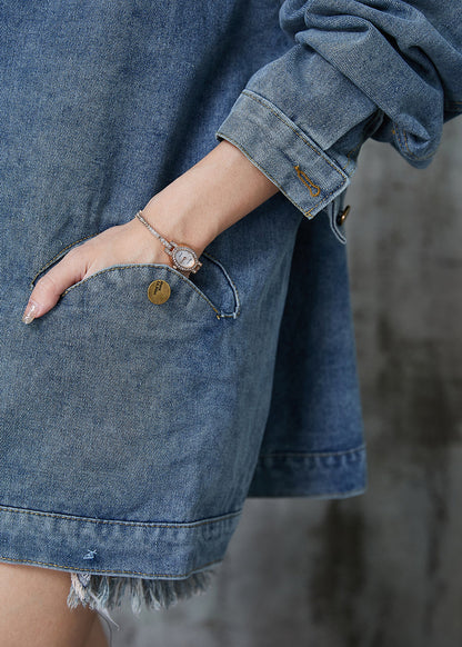 Navy Oversized Chinese Button Denim Coats Spring