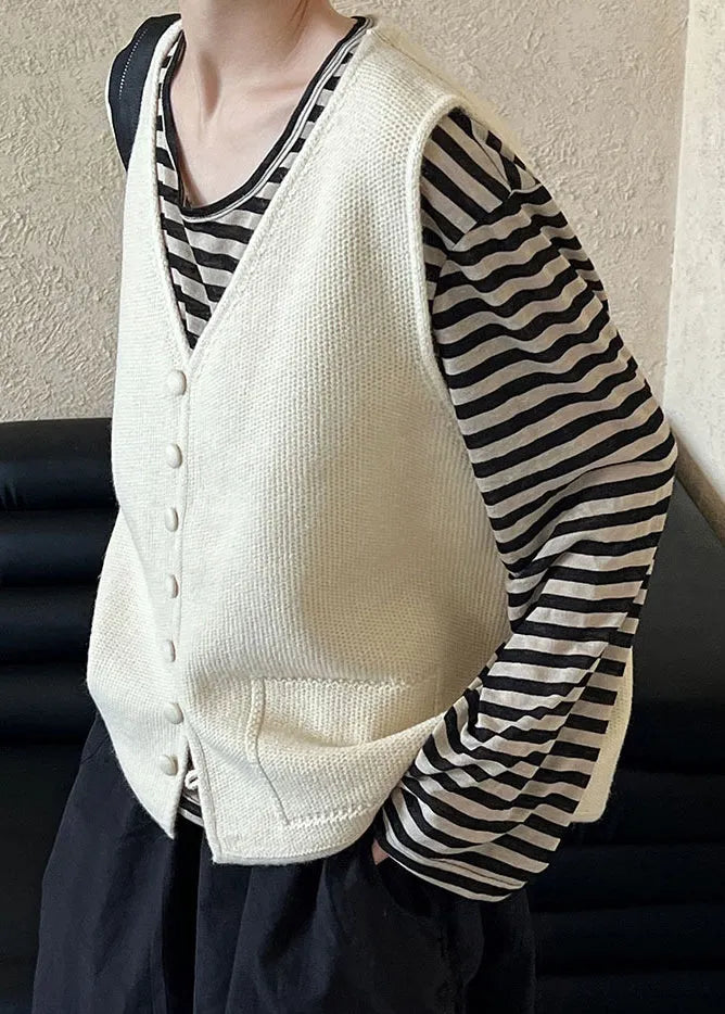 Apricot V Neck Button Knit Vest Autumn