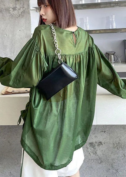 French Green Cinched Long Sleeve Shirts