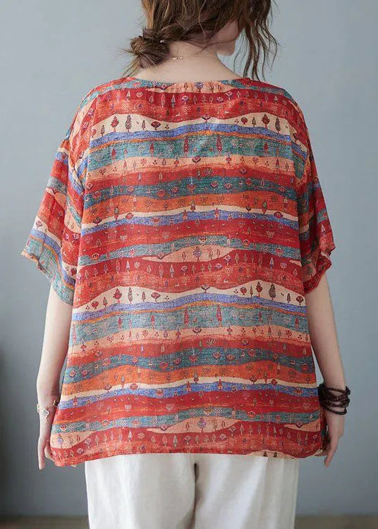 Red Oversized Striped Linen Tank Summer
