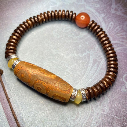 Buddha Stones Tibetan Nine-eye Dzi Bead Wealth Bracelet