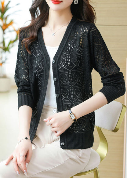 Black V Neck Ice Size Knit Cardigans Summer