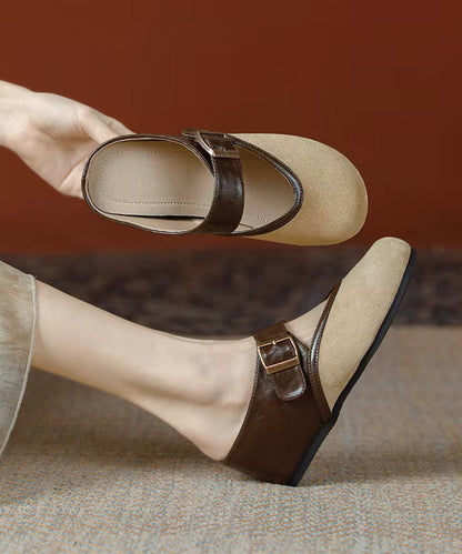 Splicing Wedge Brown Suede Slide Sandals