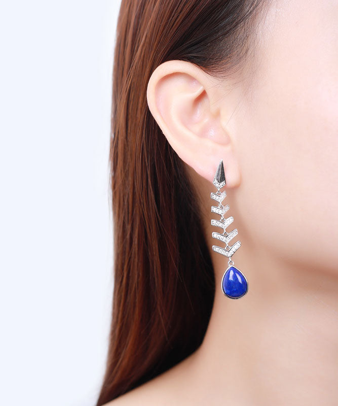 Blue Sterling Silver Inlaid Gem Stone Zircon Drop Earrings