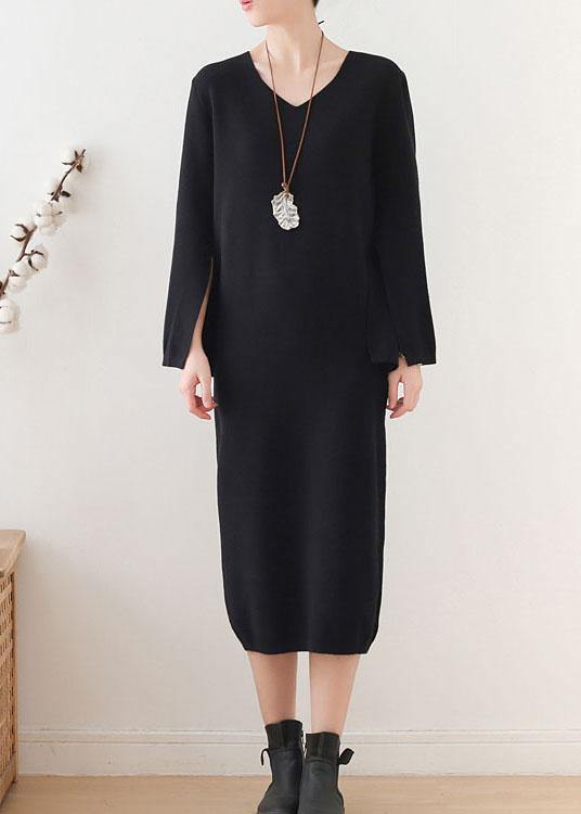 Black Long Sleeve Fall Slim Fit Knit Dress