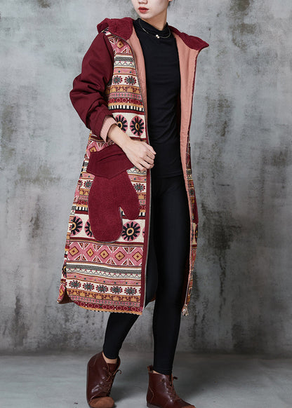 Mulberry Hooded Print Pockets Fine Cotton Filled Coats Winter