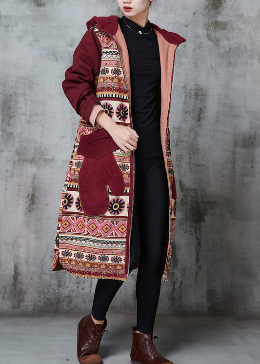 Mulberry Hooded Print Pockets Fine Cotton Filled Coats Winter