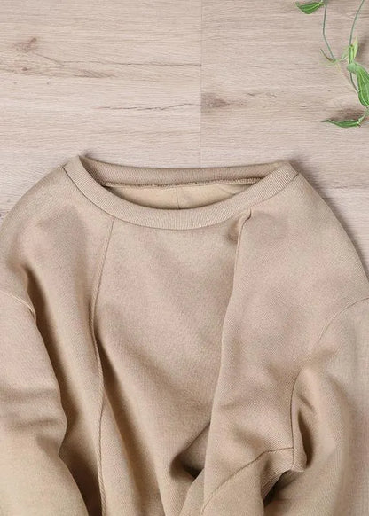 Loose Khaki O-neck Sweatshirt