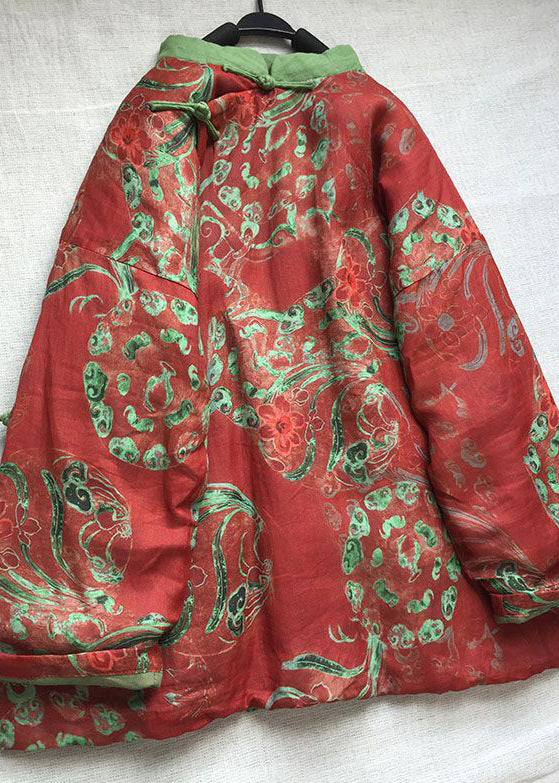 Red Button Print Cotton Filled Coats Long Sleeve